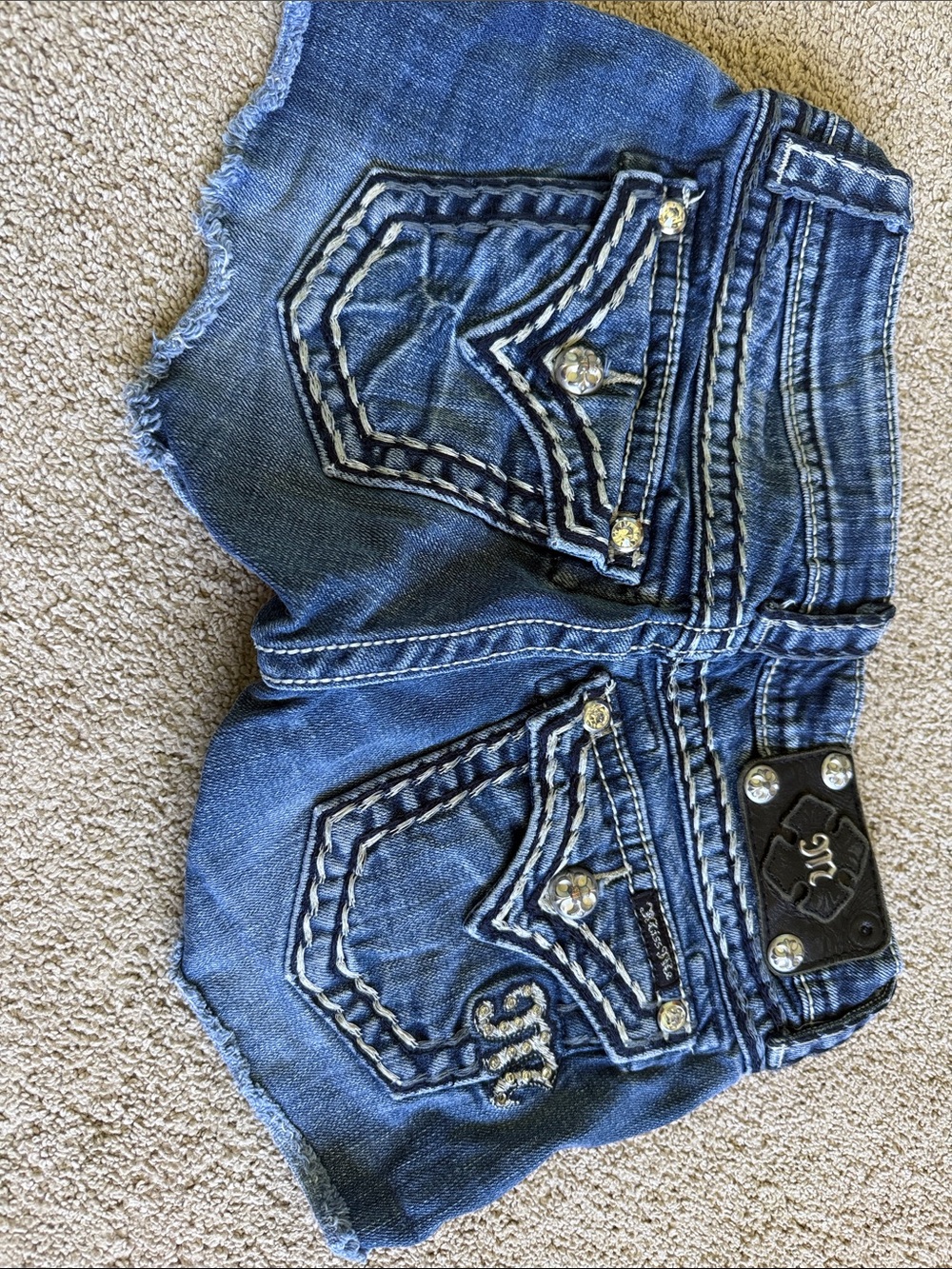 Miss Me Blue Denim Shorts with Embroidered Pockets